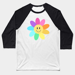 Rainbow Happy Face Flower Baseball T-Shirt